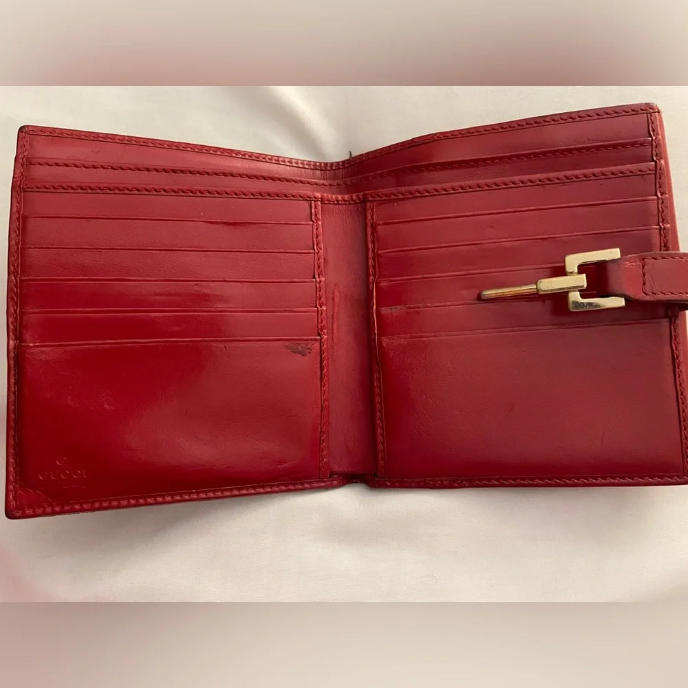 Vintage Gucci Jackie Compact Bifold Wallet Tan Canvas with Red Leather Trim - Picture 6 of 12